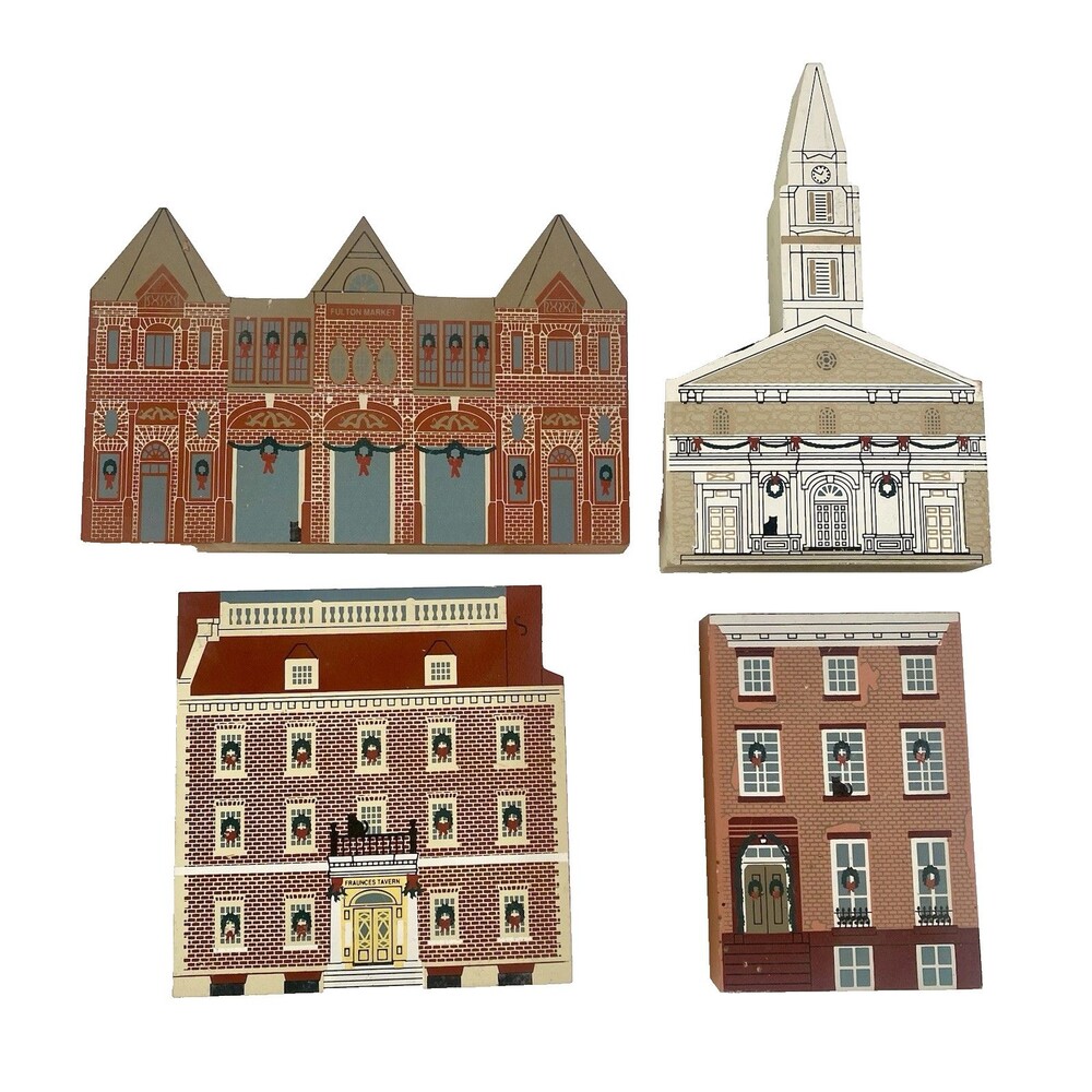 New York Christmas Series Cat’s Meow Village 4 Houses 1995 Shelf Sitters